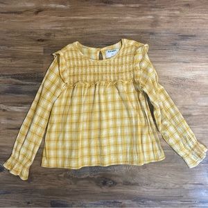 Old Navy Mustard Yellow Plaid Ruffle Blouse